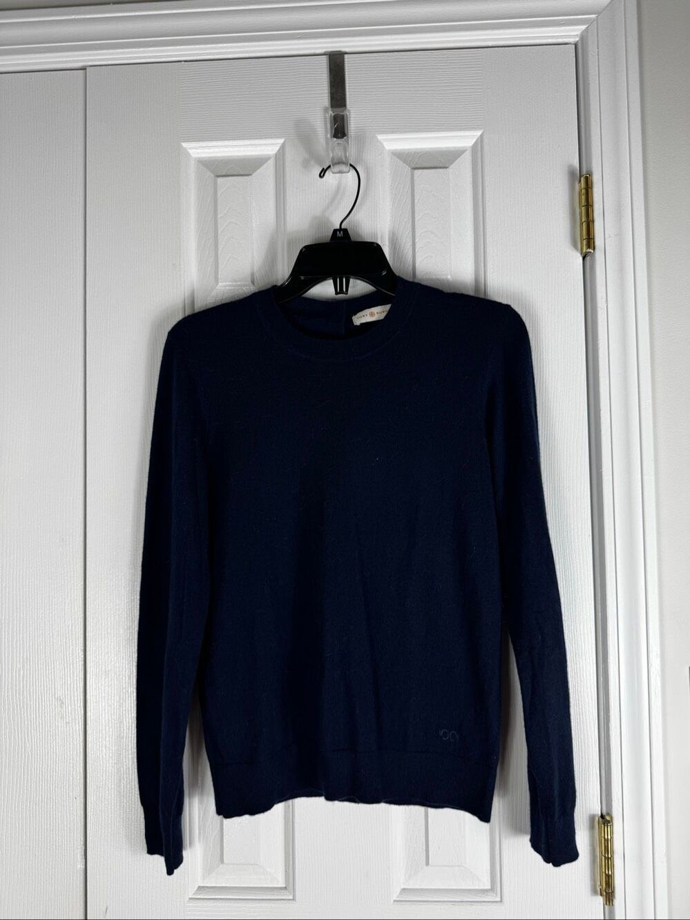 Tory Burch Womens Navy Cashmere Crewneck Button Back Sweater Size S/P